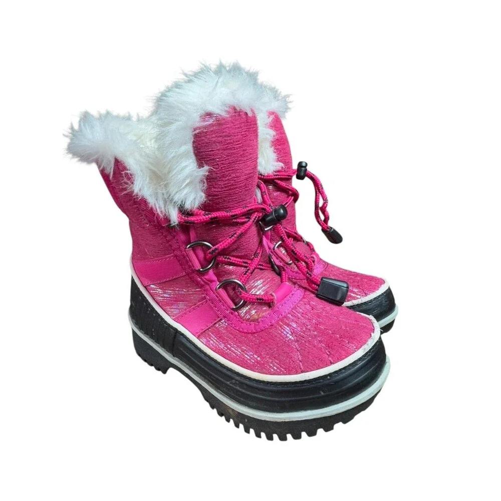 Sorel Toddler Girls Size 8 Snow Boots Pink Waterproof Children Shoes Faux Fir